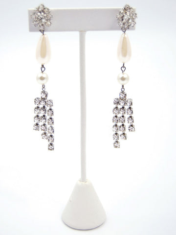 Pearl Teardrop With Cascading Rhinestones Earrings