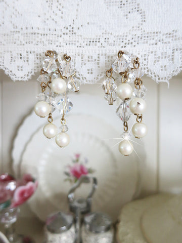 Crystal and Pearl Waterfall Earrings