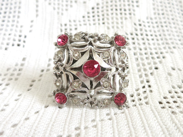 Art Deco With Pink Rhinestones Ring