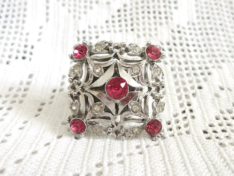 Art Deco With Pink Rhinestones Ring