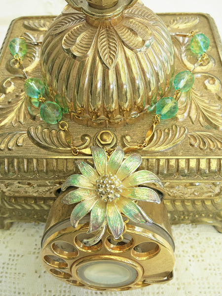 Iridescent Green Flower Necklace