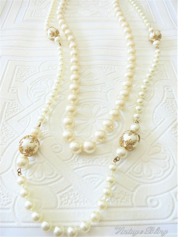 Double Strand Long Pearl Necklace