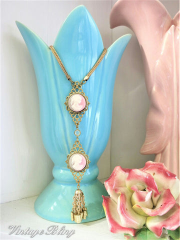 Double Trouble Pink Cameo Necklace