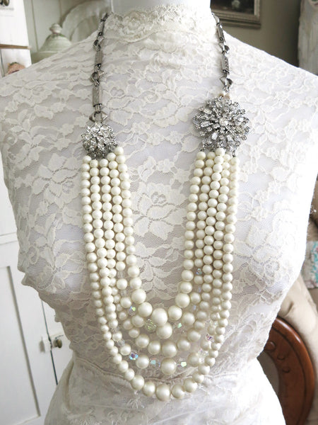 Multi-strand Pearls With Rhinestones