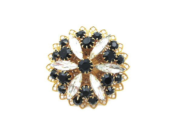 Black and Clear Rhinestone Flower Ring