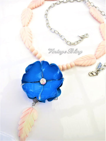 Blue Enamel Flower Necklace