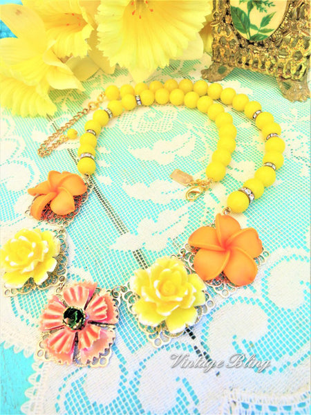 Orange and Yellow Flower Necklace