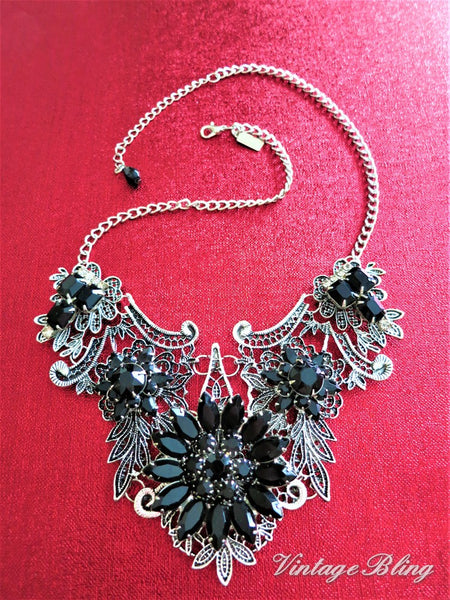 Black Bib Style Necklace