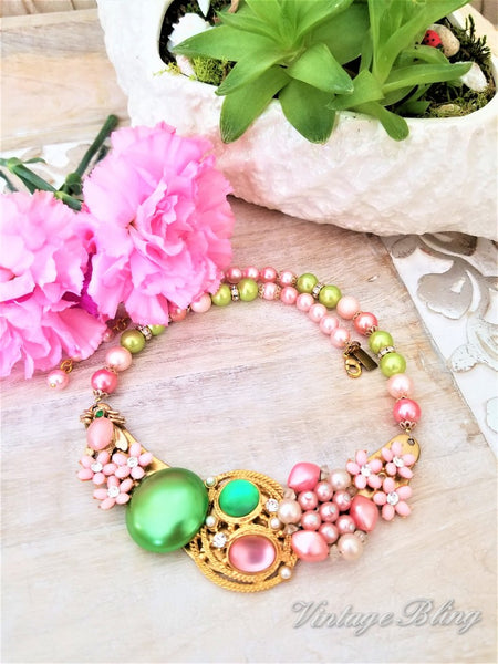 Pink and Green Statement Necklace