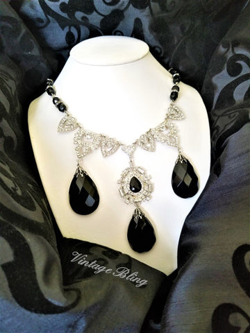 Black Beauty Chandelier Crystal Necklace