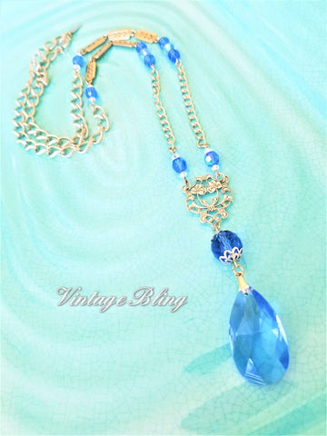 Sapphire Blue with Silver Chandelier Necklace