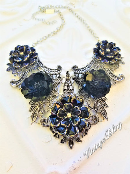 Black Beauty Collar/Bib Style Necklace