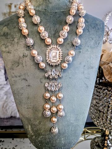 Pink and Silver Pearl Necklace