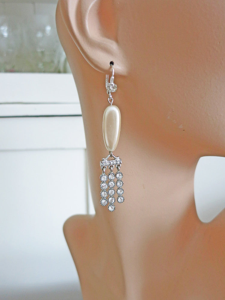 Art Deco Pearl and Rhinestone Earrings