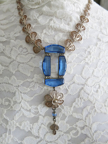 Blue With Silver Filigree Necklace